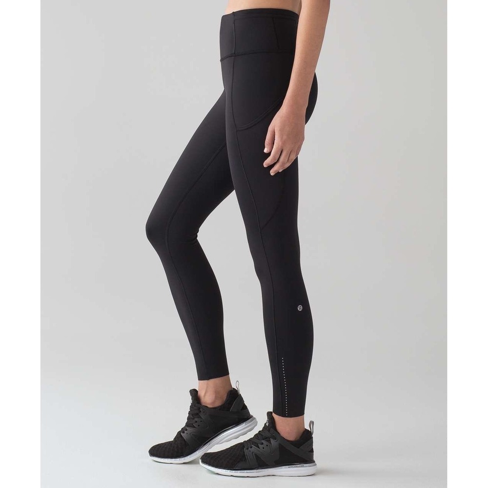Lululemon Fast and Free 7/8 Tight Black 4 Leggings Pockets Reflective LW5ATIS